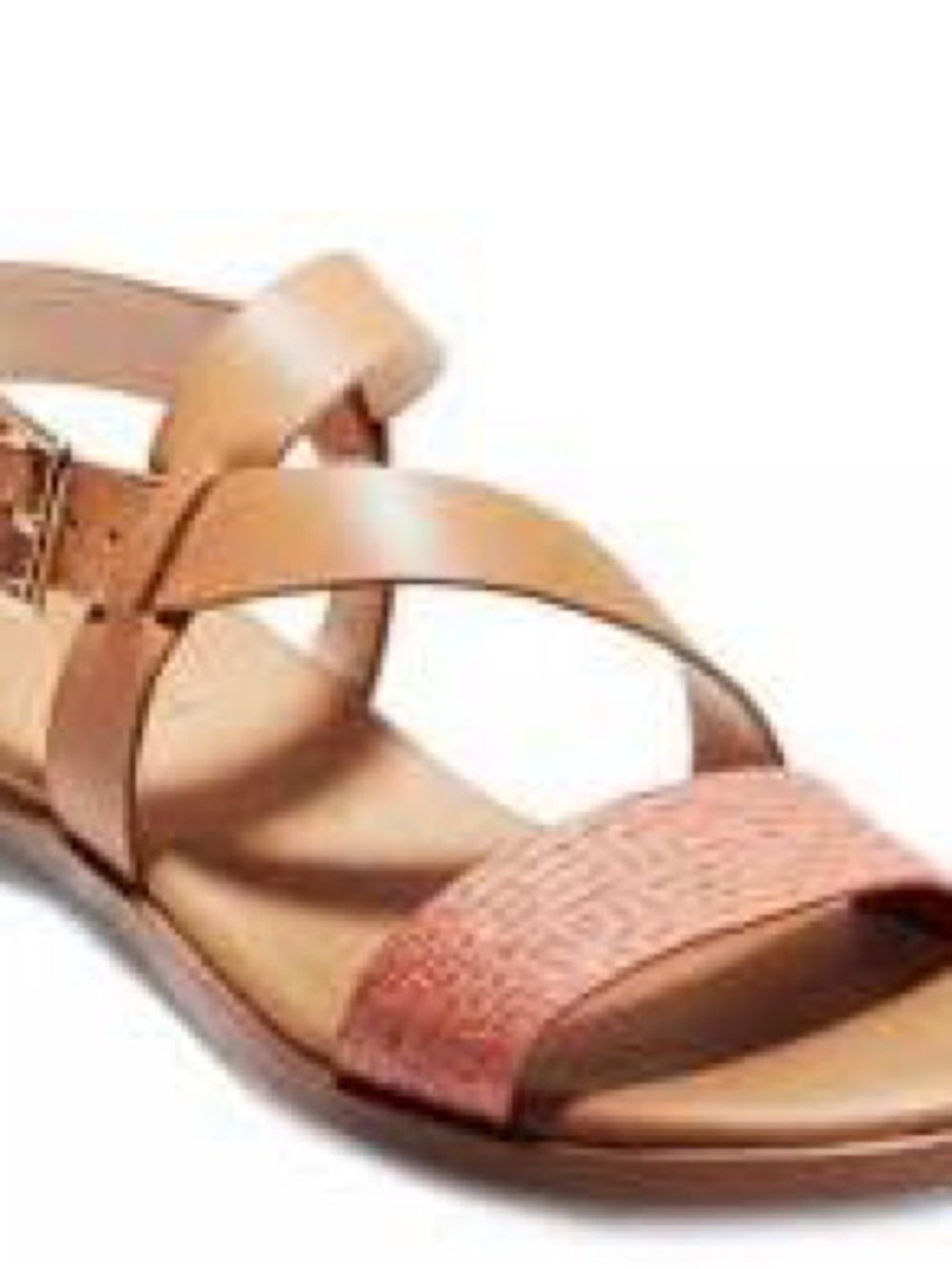 Cole Haan Tan and Coral Strappy Flat Sandals